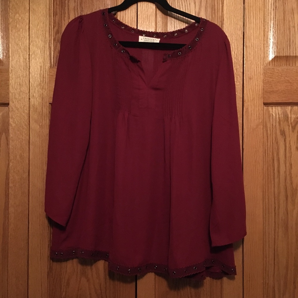 CRESCENT Stitch Fix Burgundy Red Flowy Blouse